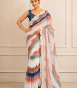 premium heavy chinon silk blend mirror work saree