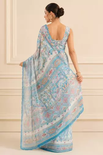 premium heavy chinon silk blend mirror work saree