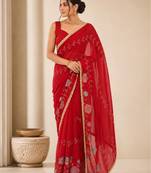 Heavy star georgette beads & lace work saree