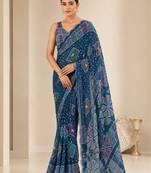 printed chinon silk blend mirror lace saree