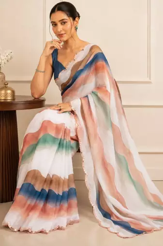 premium heavy chinon silk blend mirror work saree