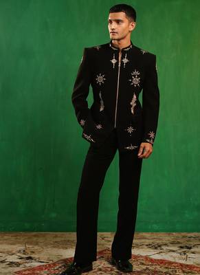 Classic black embroidered imported suiting jacket set 2