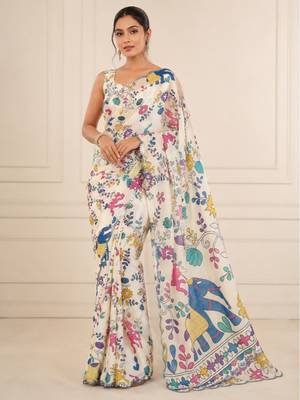 premium heavy chinon silk blend mirror work saree 1