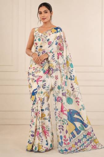 premium heavy chinon silk blend mirror work saree