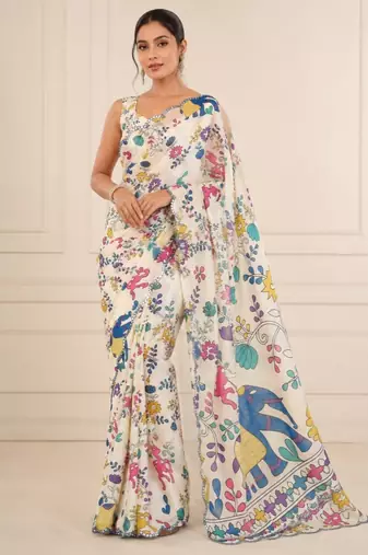 premium heavy chinon silk blend mirror work saree