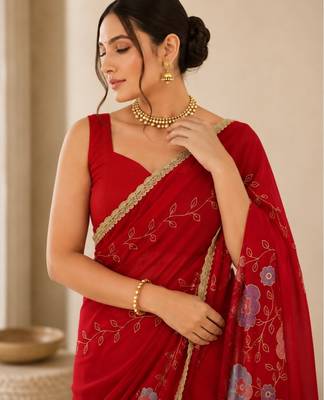 Heavy star georgette beads & lace work saree 2