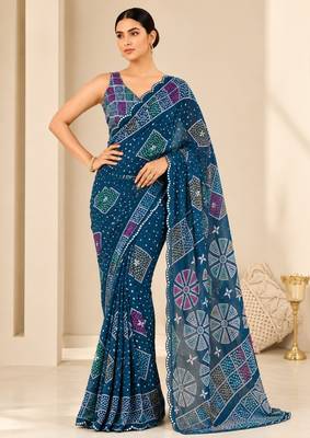 printed chinon silk blend mirror lace saree 2