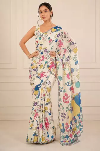 premium heavy chinon silk blend mirror work saree