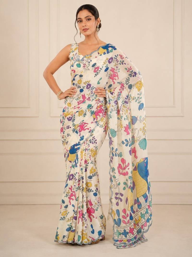 premium heavy chinon silk blend mirror work saree