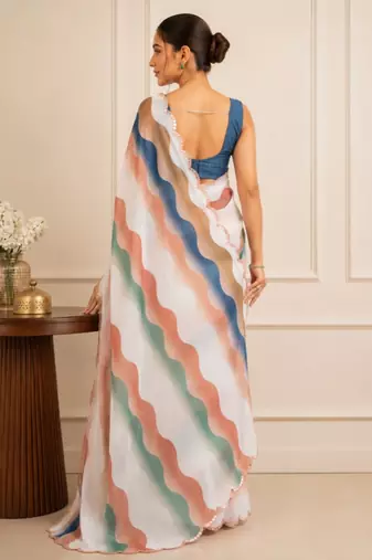 premium heavy chinon silk blend mirror work saree