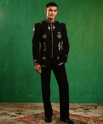 Classic black embroidered imported suiting jacket set 3