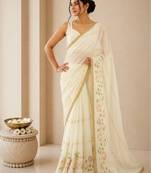 Heavy star georgette beads & lace work saree