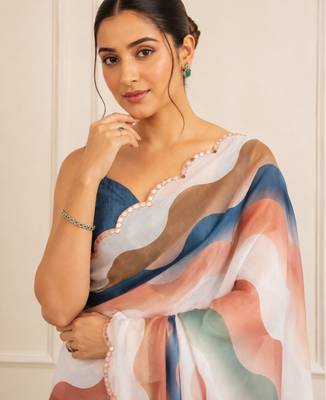 premium heavy chinon silk blend mirror work saree 4