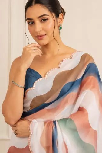 premium heavy chinon silk blend mirror work saree