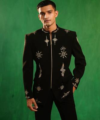 Classic black embroidered imported suiting jacket set 4