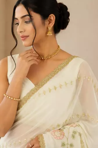 Heavy star georgette beads & lace work saree