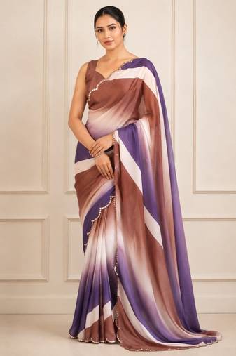 mauve heavy silk blend mirror work saree