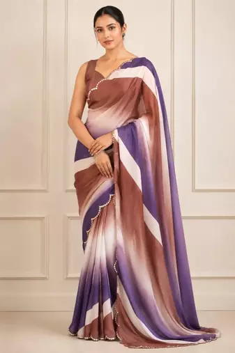 premium heavy chinon silk blend mirror work saree