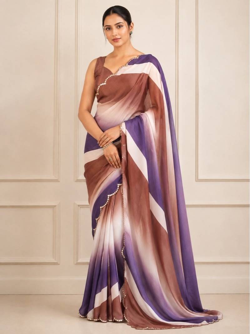 premium heavy chinon silk blend mirror work saree