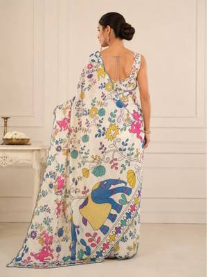 premium heavy chinon silk blend mirror work saree 4