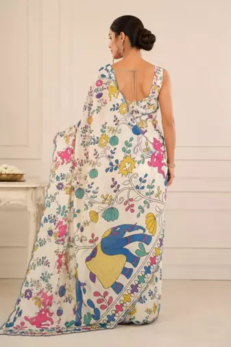 premium heavy chinon silk blend mirror work saree