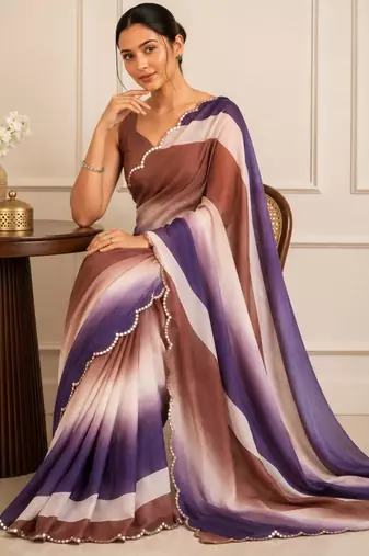premium heavy chinon silk blend mirror work saree