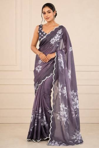 premium heavy chinon silk blend mirror work saree