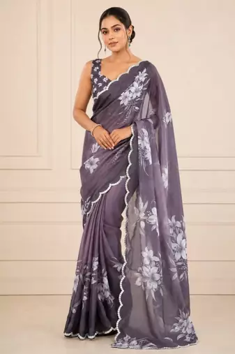 premium heavy chinon silk blend mirror work saree