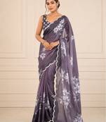 premium heavy chinon silk blend mirror work saree
