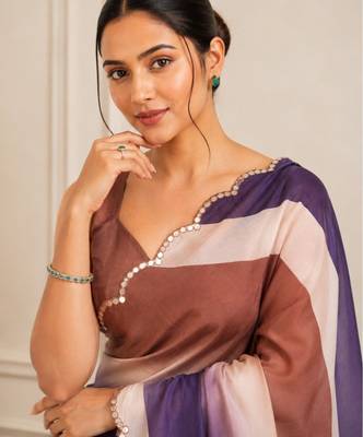 premium heavy chinon silk blend mirror work saree 3