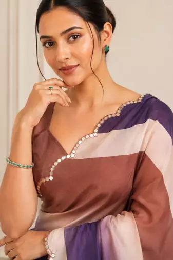 premium heavy chinon silk blend mirror work saree