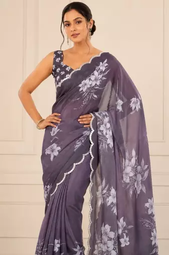 premium heavy chinon silk blend mirror work saree