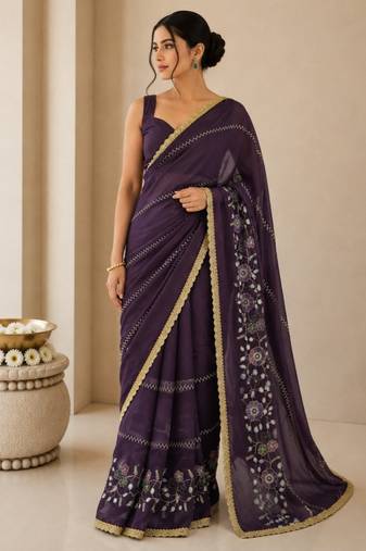 Heavy star georgette beads & lace work saree