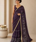 Heavy star georgette beads & lace work saree