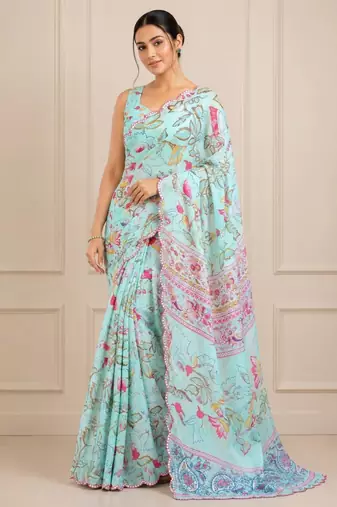 premium heavy chinon silk blend mirror work saree