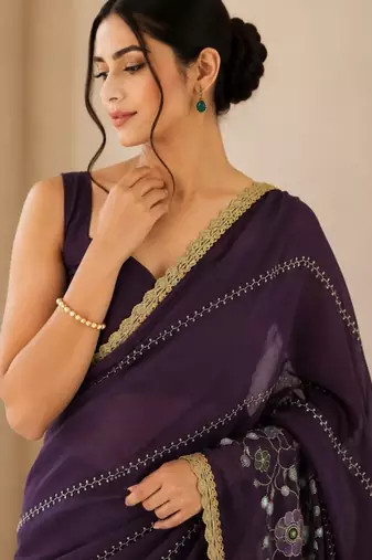 Heavy star georgette beads & lace work saree