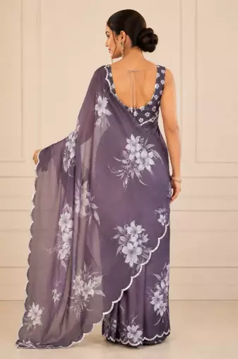 premium heavy chinon silk blend mirror work saree