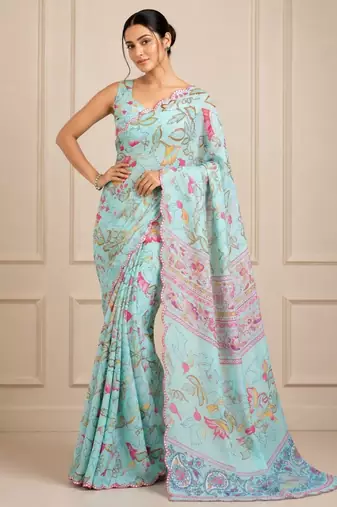 premium heavy chinon silk blend mirror work saree