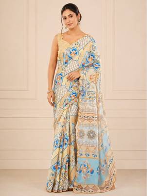 premium heavy chinon silk blend mirror work saree 1