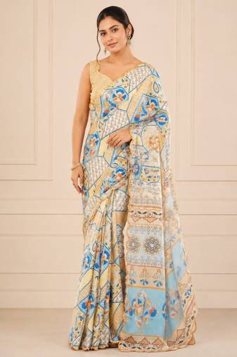 premium heavy chinon silk blend mirror work saree