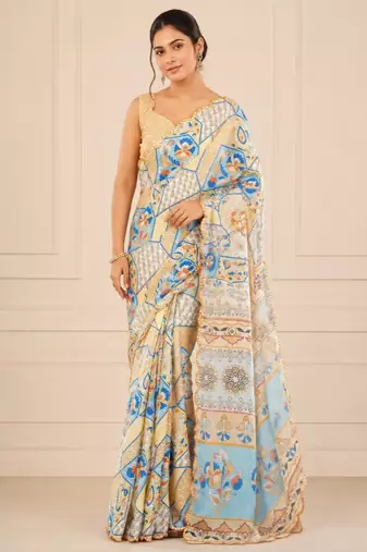 premium heavy chinon silk blend mirror work saree