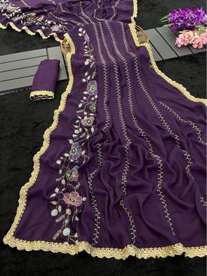 Heavy star georgette beads & lace work saree 4