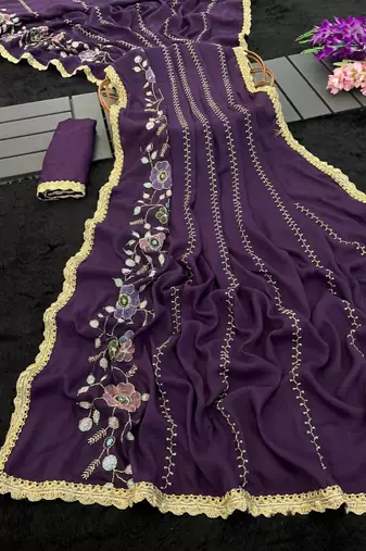 Heavy star georgette beads & lace work saree