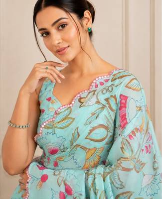 premium heavy chinon silk blend mirror work saree 3