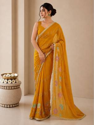 Heavy star georgette beads & lace work saree 1