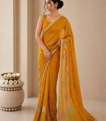 Heavy star georgette beads & lace work saree