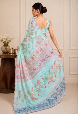 premium heavy chinon silk blend mirror work saree 4