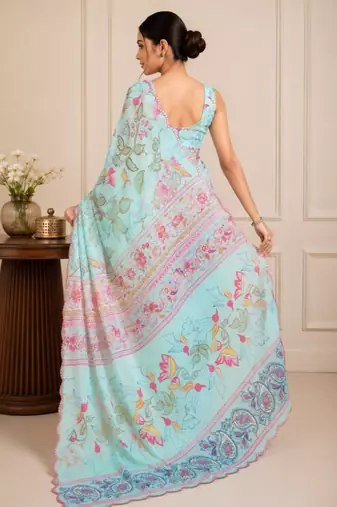premium heavy chinon silk blend mirror work saree