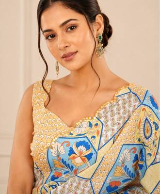 premium heavy chinon silk blend mirror work saree 3