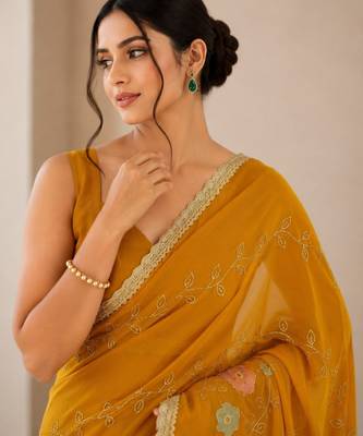 Heavy star georgette beads & lace work saree 2
